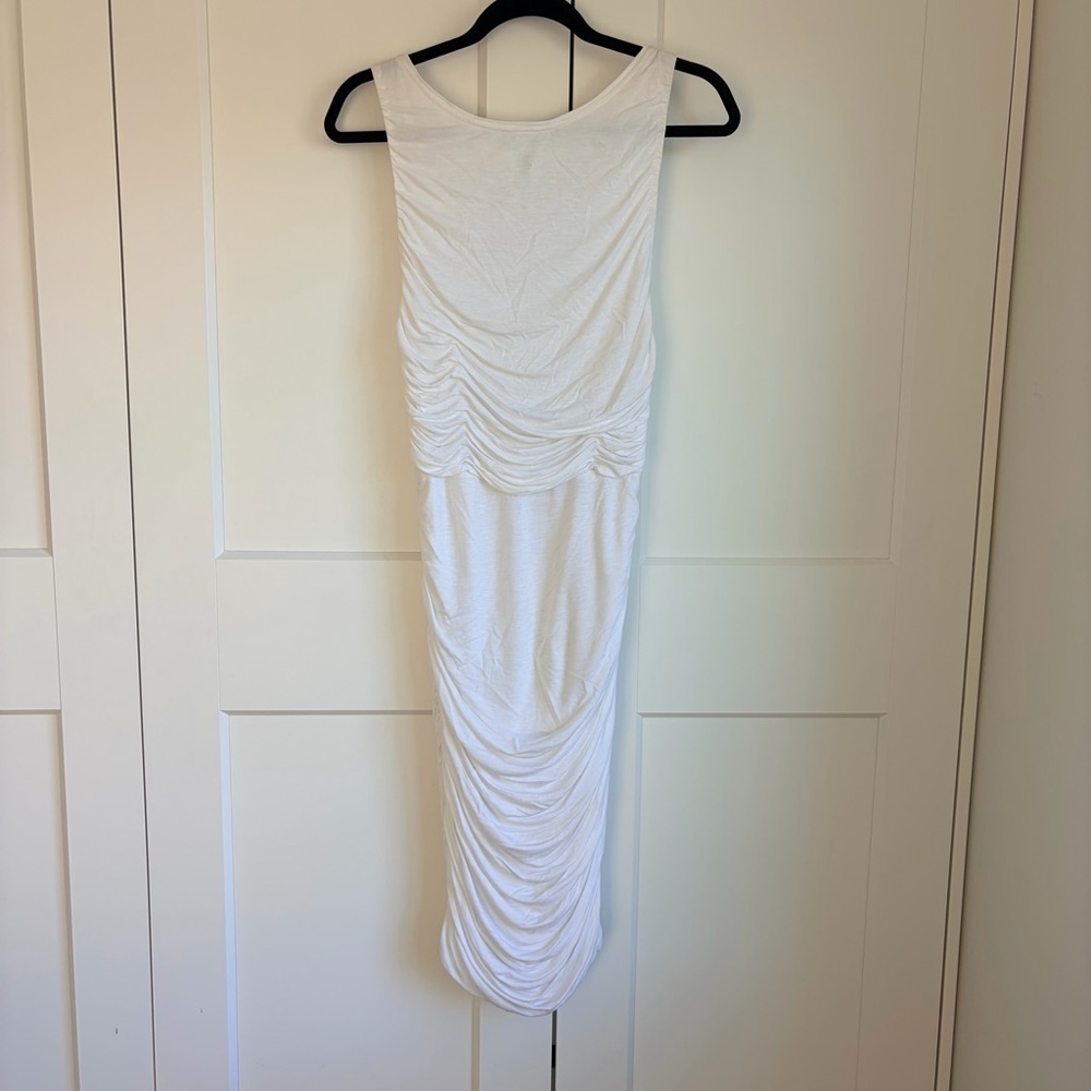 Alice + Olivia Air White Ruched Midi Dress | M